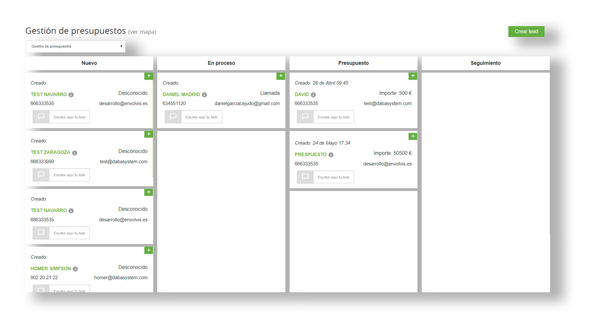 Pantalla del CRM gratis Pantalla del CRM gratis