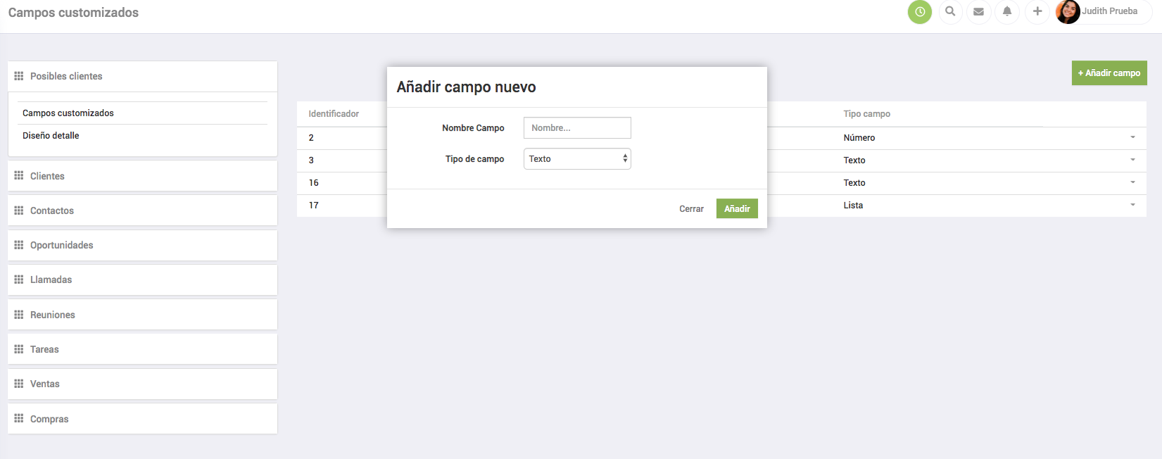 Nuevos campos personalizados